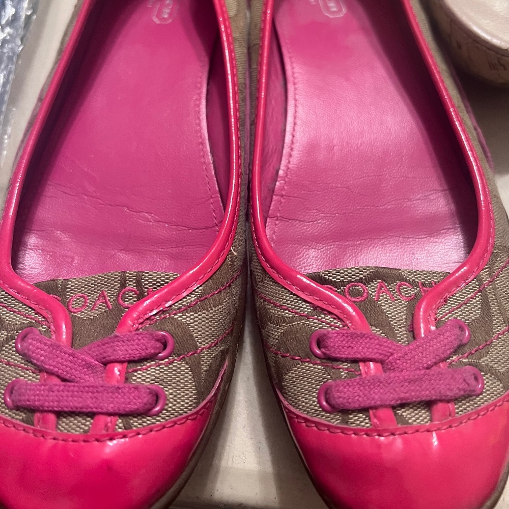 Pink leather Coach ballet flats